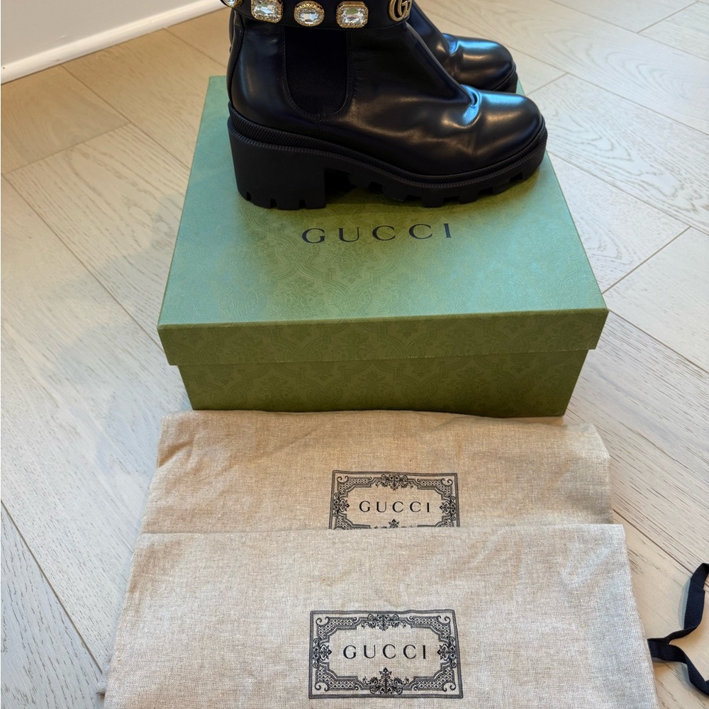 Gucci Calfskin Crystal GG Trip Chelsea Ankle Boots - Picture 3 of 8